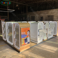 Comptoir de réparation de téléphones en bois massif de luxe et kiosque d'accessoires pour téléphones portables avec écran LED en verre trempé pour vitrine de centre commercial