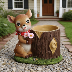 Pot <span class=keywords><strong>de</strong></span> fleurs <span class=keywords><strong>en</strong></span> résine mignon <span class=keywords><strong>en</strong></span> forme <span class=keywords><strong>de</strong></span> faon - Pot décoratif <span class=keywords><strong>en</strong></span> forme <span class=keywords><strong>de</strong></span> cerf avec écharpe à carreaux rouges, figurine d'animal <span class=keywords><strong>de</strong></span> la forêt fantaisie pour le <span class=keywords><strong>jardin</strong></span> - Product Image 2