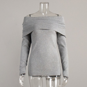 สินค้ามาใหม่เสื้อสเวตเตอร์ถักเปิดไหล่ทรงสลิมฟิตดีไซน์หรูหรา - Product Image 5