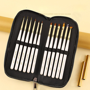 Juego de pinceles japoneses para uñas con mango de madera blanca, pinceles florales para delineado, ombré y pintura en gel francés para manicura en salón. - Product Image 1