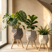 Décoration de salon minimaliste moderne, pot de fleurs en argile fibreuse à pieds hauts, pot de plantes vertes de luxe polygonal pour l'intérieur