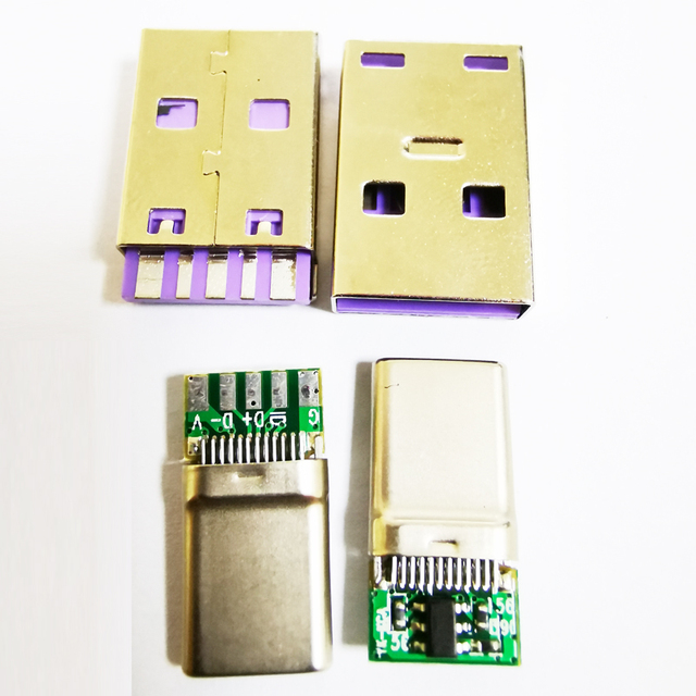 DIY 4Pin USB Type C Male OTG Host Mini USB Type Connector 5.1k Resistor White Housing Cover Brass Material Nickel Plating Rosh