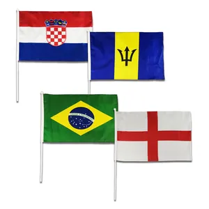 Flag All Countries Custom No MOQ Digital Print Factory Selling Polyester Banner With Plastic And Wooden Pole Hand Flag