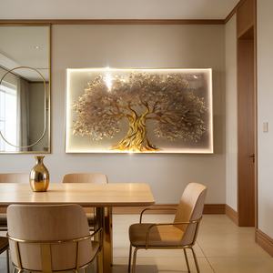 Venta al por Mayor de Arte Mural Personalizado, Nuevo Cuadro de Porcelana con Paisaje de Árboles Indios, Decoración de Pared 3D para Sala de Estar con Luces LED - Product Image 4