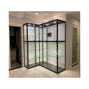 Vitrina de cristal con luces led para sala de estar, vitrina de exhibición de aluminio coleccionable, diseño personalizado comercial
