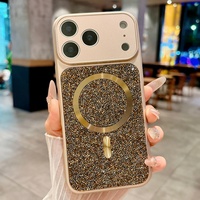Coque de téléphone magnétique scintillante effet diamant pour iPhone 17 13 14 15 16 Pro Max 17 Air avec film de protection d'objectif en verre, antichoc, pour fille