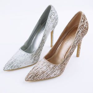 <strong>Gray</strong> Super High <strong>Heel</strong> Stiletto <strong>Pumps</strong> Gold Sequin Upper Thin High <strong>Heels</strong> Featuring Cushioned Insole TPU Outsole Slip-On Pointed - Product Image 5