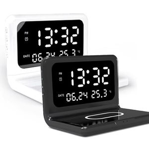 Horloge numérique miniature sans fil rechargeable personnalisée OEM, horloge numérique multifonctionnelle, réveil miniature, chargeur de téléphone portable - Product Image 6