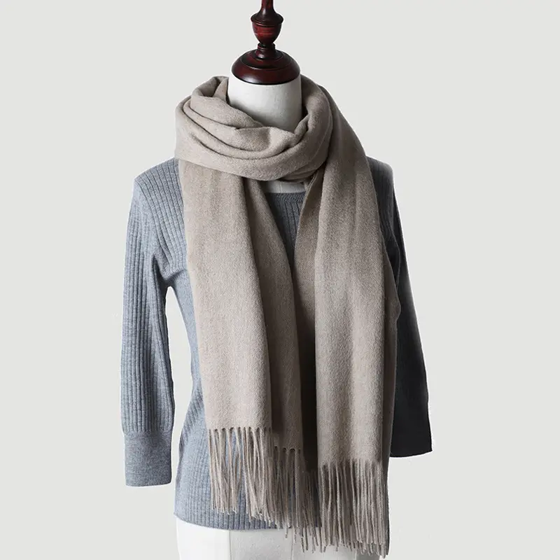 Оптовая продажа, шерстяные однотонные шали, кашемировые шарфы, осенне-зимний теплый шарф с кисточками