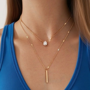 Collier pendentif double couche en acier inoxydable 316L, forme goutte, style européen et américain, élégant et charmant pour femme, <span class=keywords><strong>bohème</strong></span> - Product Image 1