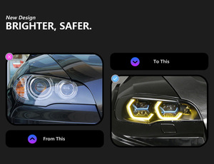 Ensemble de phares pour BMW X5 <span class=keywords><strong>E70</strong></span> (2007-2013) - Phares modifiés bicolores avec yeux de laser dorés - Product Image 2