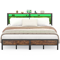 Cadre de lit king size moderne avec tête de lit rustique en MDF et plateforme métallique robuste pour hôtels, appartements et entrepôts