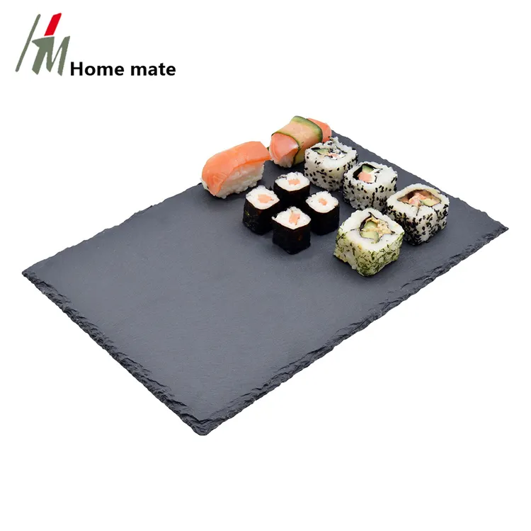 Onaylı büyük boy 30x40cm kayrak taş servis tepsisi Cheeseboard tepsi tabağı suşi tabağı Placemat