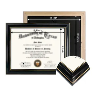 Mondon trường trung học gỗ đen tốt nghiệp khung giấy chứng nhận khung tài liệu với viền vàng đôi