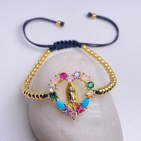 Nouveau Bracelet en Cordon Noir avec Médaille de Guadalupe et Perle Dorée, Style Quatre Halo, Vierge Marie, pour Bijoux Religieux en Gros