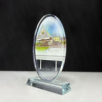 MH-MJ0580 de trophée de plaque de récompenses de forme ovale en verre de cristal d'impression polychrome