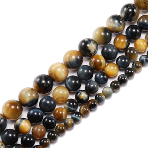 Perles rondes en œil de tigre jaune et bleu naturel, pour la fabrication de bracelets, accessoires de bijoux DIY, vente en gros - Product Image 2