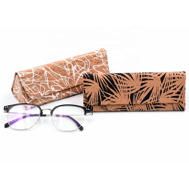 Bestpackaging Eco Friendly Natural Cork Eyeglasses Case With Palm Leaf Print Hard Spectacle Box Custom Logo Bulk OEM ODM Supply