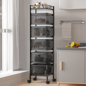 Mạnh Mẽ Nhà Bếp 3/4/5 Tier Stackable Dây Kim Loại Lưu Trữ Tổ Chức Trái Cây Rau Xoay Giỏ Với Bánh Xe Lăn - Product Image 2