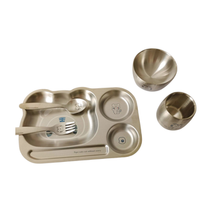 304 acier inoxydable enfants 5 pièces ensemble d'assiettes pour enfants <span class=keywords><strong>maternelle</strong></span> assiette alimentaire enfants assiette bol tasse fourchette cuillère vaisselle ensemble - Product Image 2