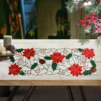 OWENIE Poinsettia rouge avec appliques fleur de velours fleur de noël court salle à manger broderie chemin de table ensemble