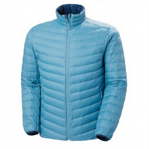 Blouson matelassé bleu clair pour homme, col montant, coupe-vent, fermeture éclair, rembourrage en polyester, coupe classique, pour l'automne - Product Image 1