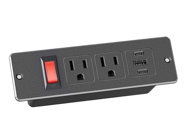 US 2 AC Recessed Power Strip with PD 20W Fast Charging USB-A Type-c Supply Switch Power Socket for Conference Office Desk