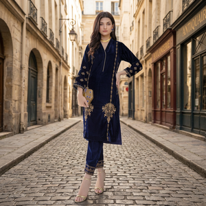 Elegante Kurta con encaje de cuentas de cristal bordado lateral para ropa de fiesta con cintura Natural y trabajo Daka con lentejuelas - Product Image 4