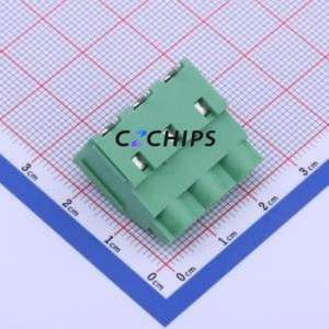 DB910R-7.62-3P-GN-S Screw Terminal Block Bent Lead Through Hole,P=7.62mm Connector 1x3P 7.62mm Green Right Angle Insert - Product Image 1