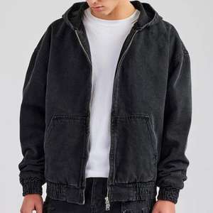 Black Kapuze Vintage in <span class=keywords><strong>Denim</strong></span> giacca con cappuccio con tasca anteriore oversize felpa da uomo Casual con Zip per uomo - Product Image 4