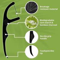 Fil dentaire écologique en charbon de bambou, 100 % biodégradable, en matériau végétal, double/simple fil, saveur menthe
