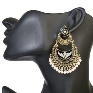 Pendientes Étnicos de Flores Rosadas en Forma de Media Luna para Mujer, Pendientes Jhumka de Bollywood con Pedrería Kundan, Joyería de Moda, Cuentas, Borlas, Estilo Gitano - Product Image 6