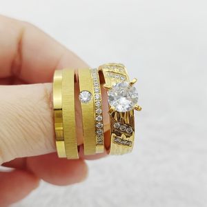 Joyería Europea Alianzas <span class=keywords><strong>de</strong></span> lujo Conjunto nupcial Anillos <span class=keywords><strong>de</strong></span> titanio dorado Promesa occidental Anillos <span class=keywords><strong>de</strong></span> compromiso <span class=keywords><strong>de</strong></span> boda Parejas - Product Image 4