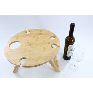 Table à vin ronde en bambou, table à vin pliante portable d'extérieur en bambou, porte-verres à vin rond en bambou, table de pique-nique. - Product Image 1