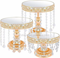 Support à gâteau moderne en métal avec dentelle, plateau à gâteau, pendentifs en cristal scintillants, ensemble de présentoir à desserts de haute qualité EMX CH113 pour les fêtes d'anniversaire