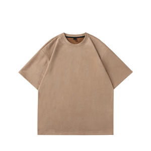 T-shirt d'été pour homme en suède, style hip-hop, à manches courtes, coupe ample, couleur unie, col uni, design tendance - Product Image 4