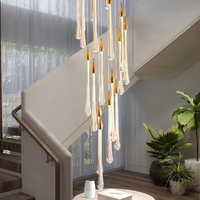 JYLIGHTING Lustre moderne de luxe français pour escalier, bande LED en cristal blanc, suspension en forme de goutte d'eau, éclairage pour projet résidentiel