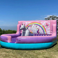 Castillo Inflable con Tobogán de Unicornio, Juego de Rodeo de Unicornio, Castillo Hinchable con Diseño de Nubes y Arcoíris para Niños
