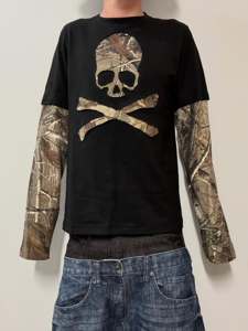 Custom Cotton Distressed Vintage Sweatshirt Skull Pattern Applique Embroidery Digital Printed Double Layer Long Sleeve <b>Shirt</b> - Product Image 3