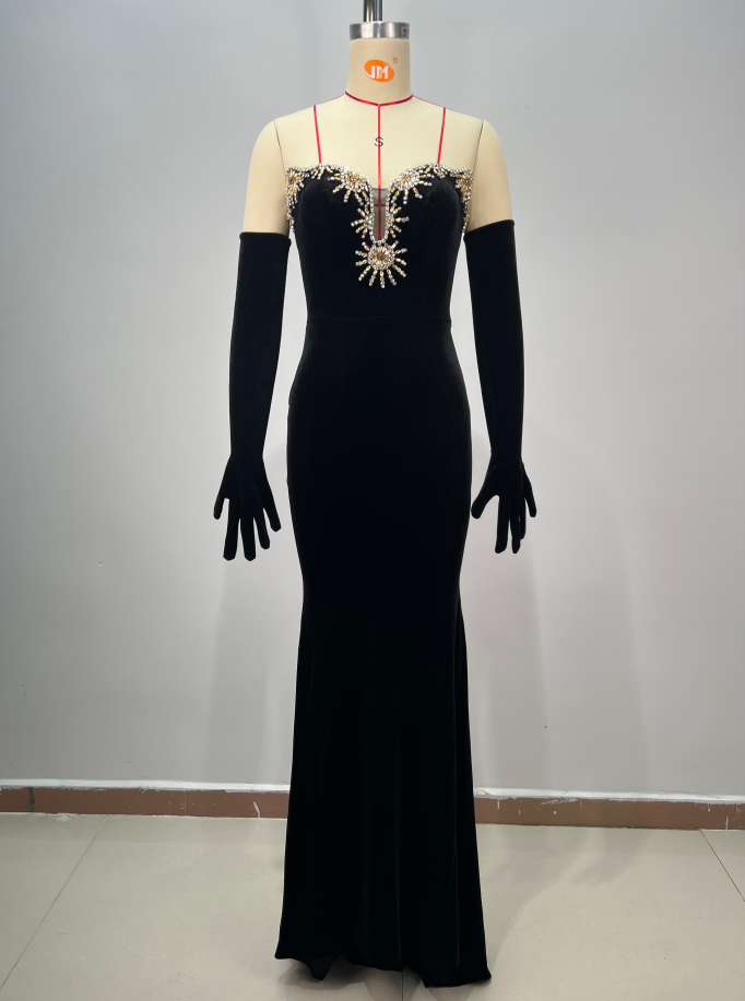 Ed2767 Women's Strapless Velvet Evening Dress With Crystal Decoration Floor-length Party Gown For All Seasons Anti-static And Washable