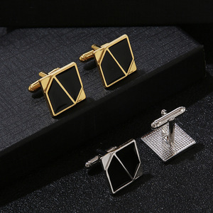 男性用スクエアゴールドとシルバーフレンチペイントビジネスカフスボタンファッションアクセサリービジネススーツ - Product Image 3