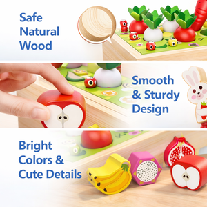 Giocattolo educativo Montessori in legno per la raccolta delle carote, gioco di abbinamento delle forme per bambini e bambine in età prescolare - Product Image 4