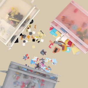 Rõ ràng Pouch màu double-layer lưới dây kéo Pouch túi nylon khối xây dựng Bộ đồ chơi lưu trữ & tổ chức túi với xử lý - Product Image 2
