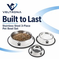 Ensemble de 3 bols pour animaux de compagnie en acier inoxydable avec motif de patte, base antidérapante, bol pour nourriture et eau pour chats et chiens