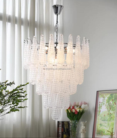 Lustre en verre de Murano décoratif personnalisable, moderne, à LED, à intensité variable, blanc givré, pour salon, chambre à coucher, restaurant