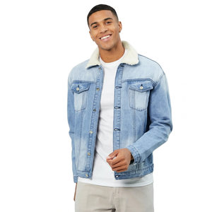 <b>Custom</b> Men's Fashion <b>Denim</b> <b>Jacket</b> with Front Logo Jean Running Windbreaker Coat with Back Printing - Product Image 1