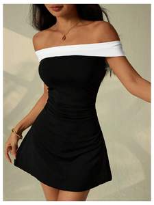 Robe moulante courte à épaules dénudées pour femme, unie, romantique, naturelle, élégante, chic, pour mariage, cocktail, fête d'été - Product Image 3