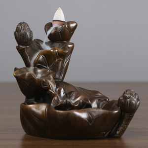 Brûleur d'encens à refoulement en laiton motif feuille de lotus, en cuivre, pour usage religieux, décoration intérieure, diffuseur d'aromathérapie - Product Image 2