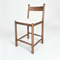 Tabouret de bar mi-siècle moderne en bois de frêne massif avec dossier rembourré en tissu doux pour bar à domicile, salle à manger ou îlot de cuisine