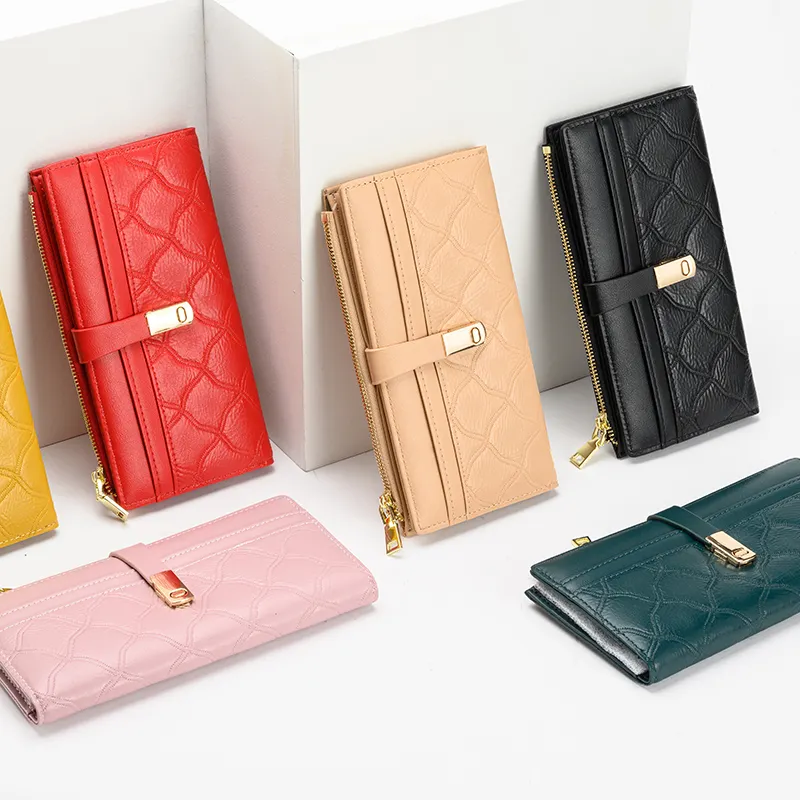 Minimalist ince tutucu moda bayanlar uzun fermuar çanta PU deri uzun kredi kartı deri cüzdan kadınlar için